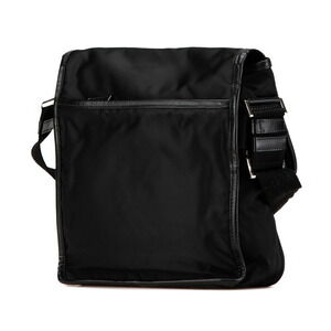 Prada black shoulder plaque triangular crossbody nylon leather bag logo